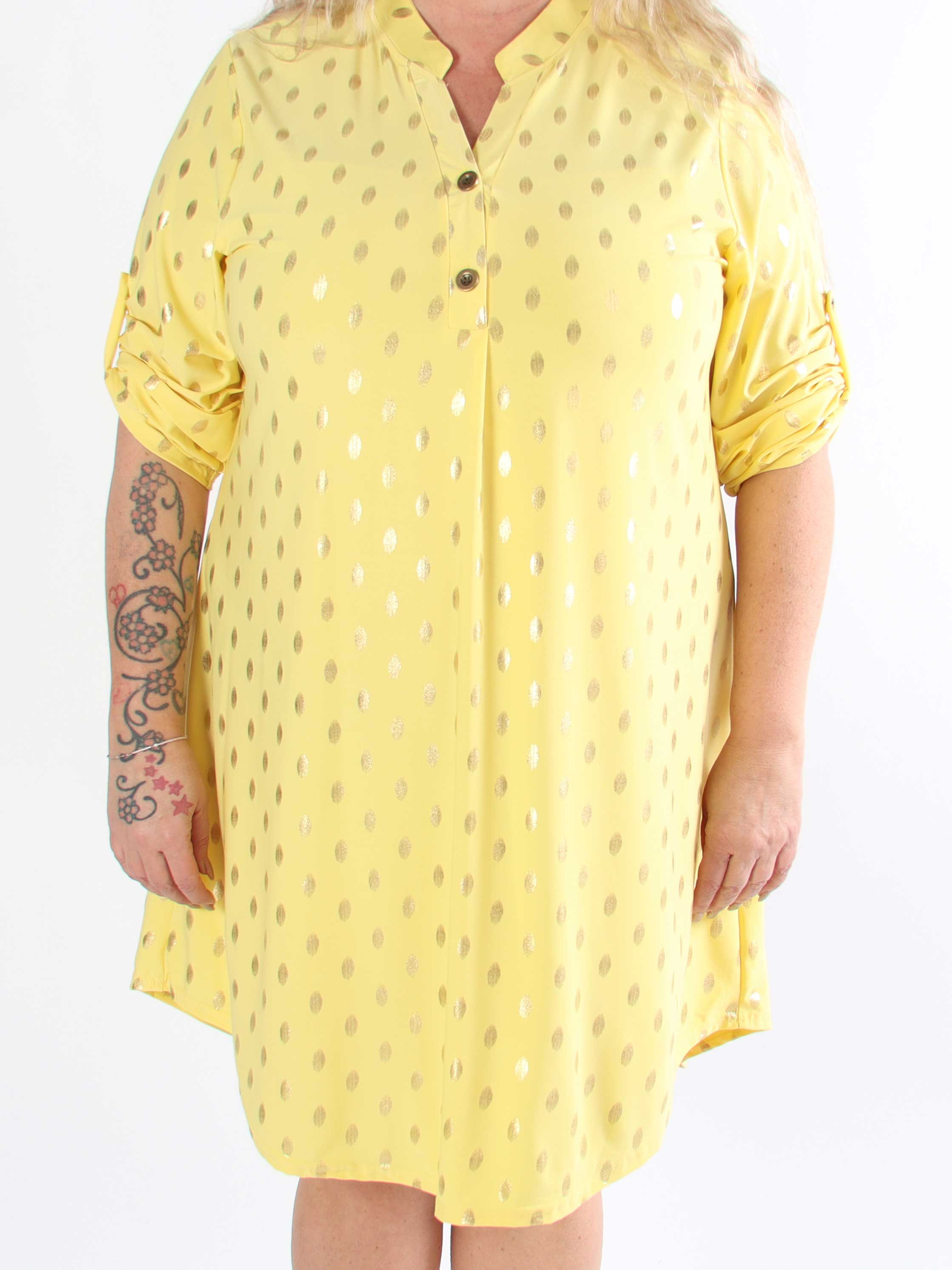 Ebba Gold Long - Elastisk plus size-klänning med guldprickar